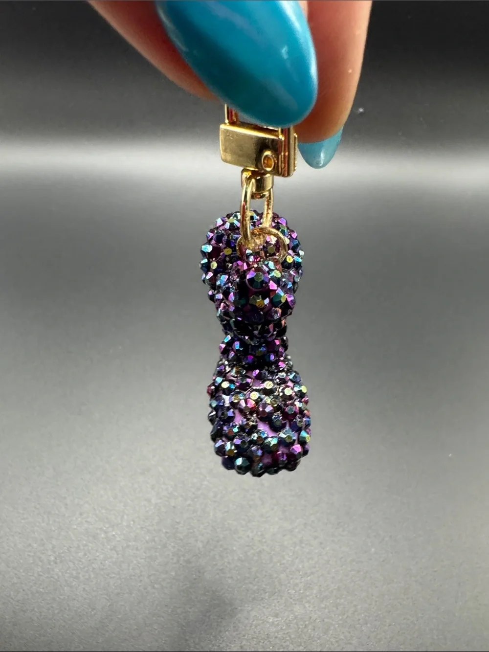 Handmade Crystal Resin Dark Purple Balloon Dog Keychain Bag Charm Clip